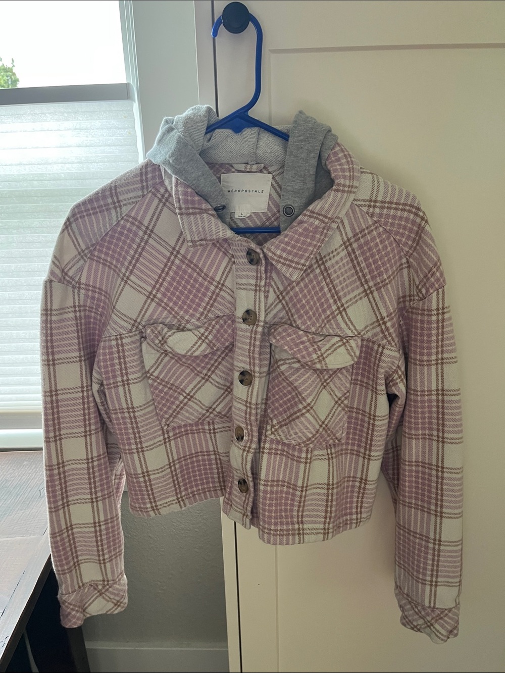 Aeropostale Womens Light Pink Plaid Cropped Flannel